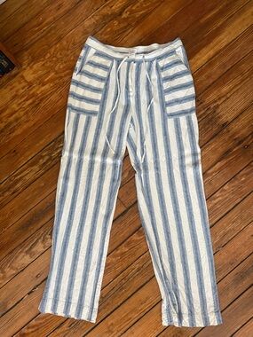 Laundry By Shelli Segal Blue and White Striped Linen-like Pants Sz 8